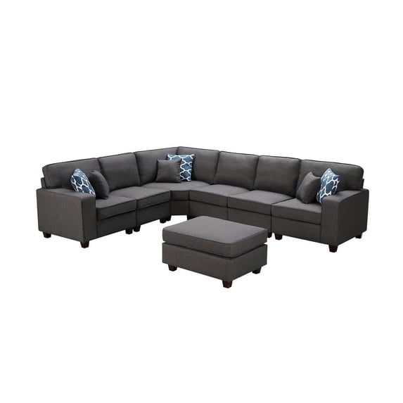 Ergode Casanova Dark Gray Linen 7Pc Modular Sectional Sofa and Ottoman