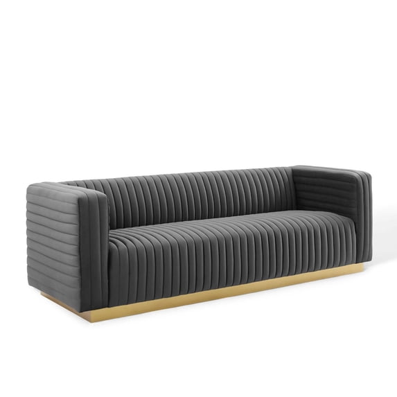 Ergode Charisma Channel Tufted Performance Velvet Living Room Sofa - Charcoal
