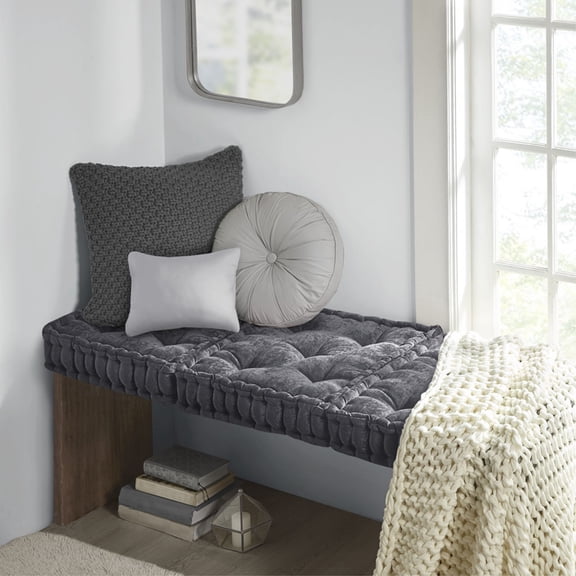 Ergode Chenille Square Floor Pillow Cushion - Warm and Inviting Home Decor - Deep Charcoal Hue - Luxurious Textured Poly Chenille Fabric - Tufted Detailing