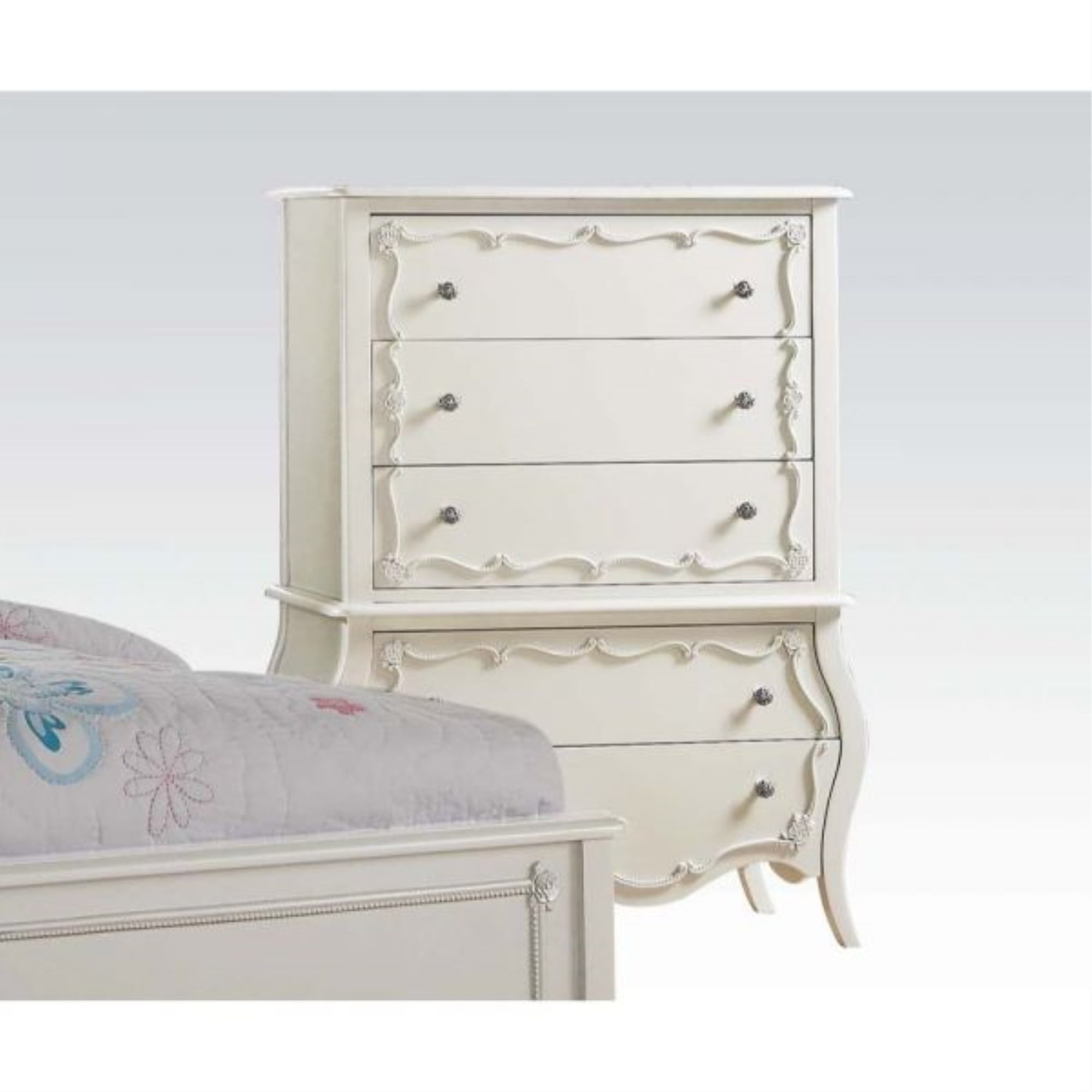 Edalene Pearl White Chest with Floral Felt-Lined Drawers