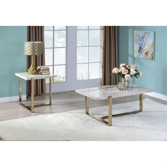 Ergode Coffee Table Faux Marble & Champagne