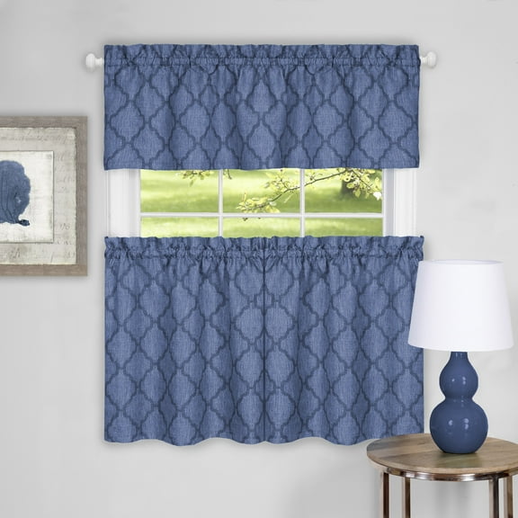 Ergode Colby Window Curtain Tier Pair and Valance Set - 58x24 - Blue