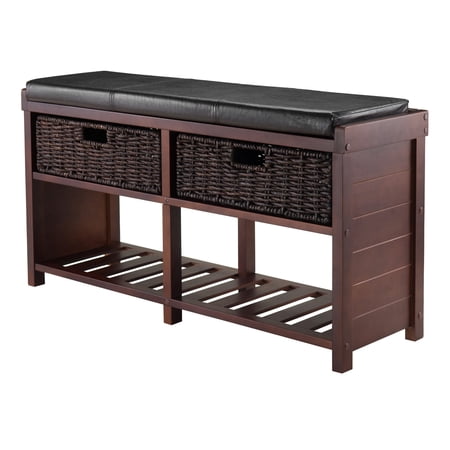 Ergode Colin Storage Bench, Cappuccino, Seat Cushion & 2 Corn Husk Baskets