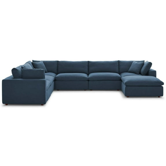 Ergode Commix Down Filled Overstuffed 7 Piece Sectional Sofa Set - Azure