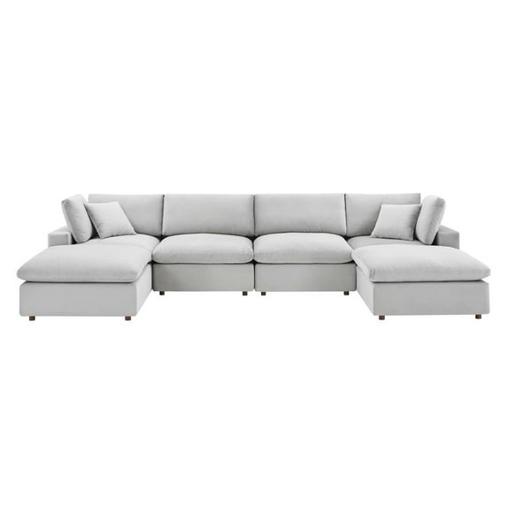 Ergode Commix Down Filled Overstuffed Performance Velvet 6-Piece Sectional Sofa - Light Gray