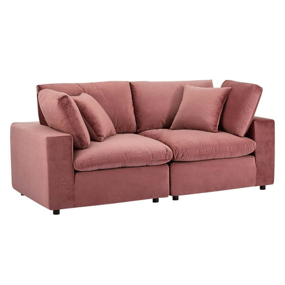 Ergode Commix Down Filled Overstuffed Performance Velvet Loveseat - Dusty Rose