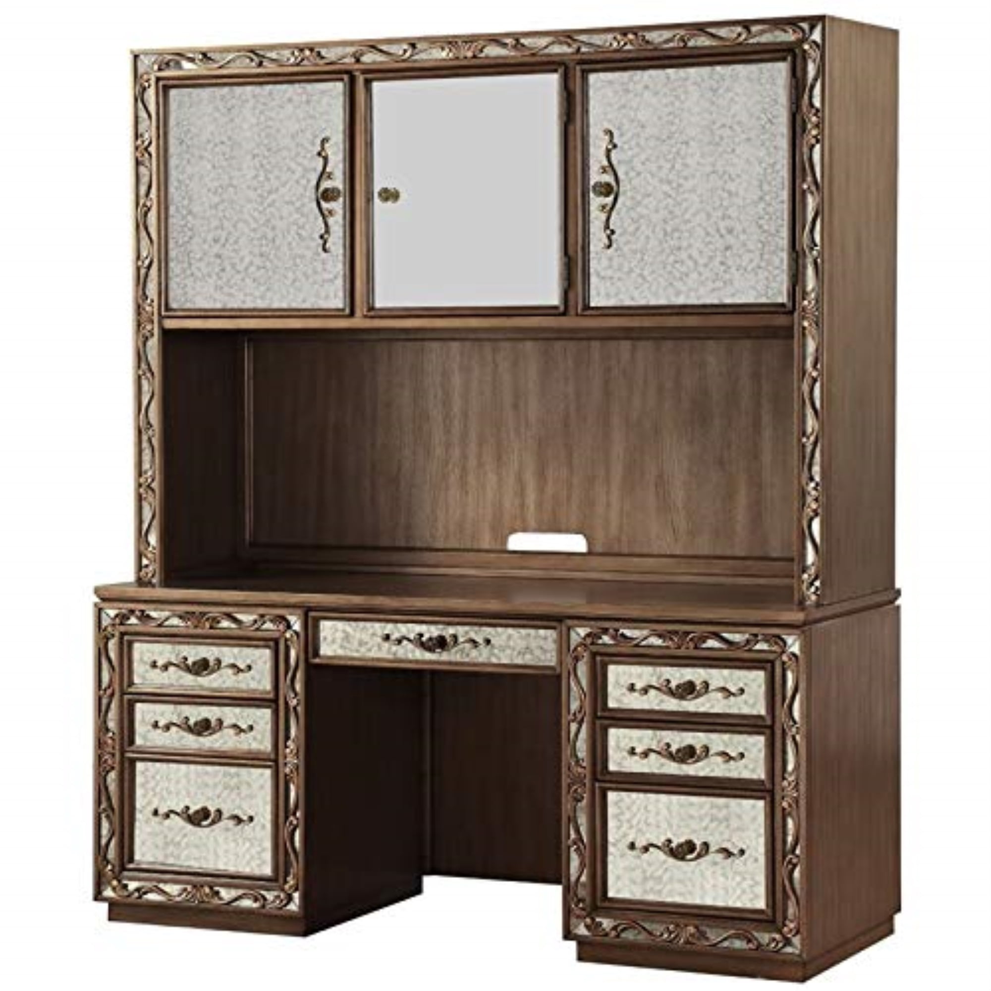 Brown Wood Computer Desk with Hutch and Drawer