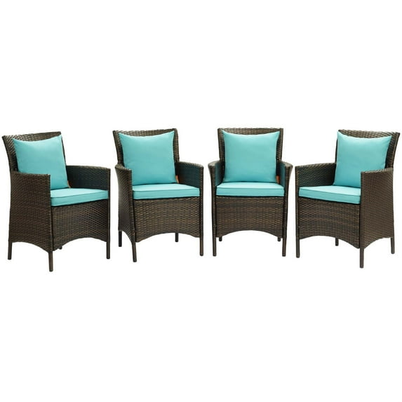 Ergode Conduit Outdoor Patio Wicker Rattan Dining Armchair Set of 4 - Brown Turquoise