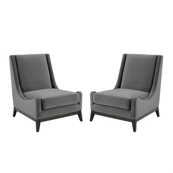 Ergode Confident Lounge Chair Upholstered Performance Velvet Set of 2 - Gray