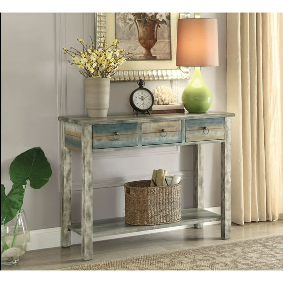 Ergode Console Table Antique White & Teal