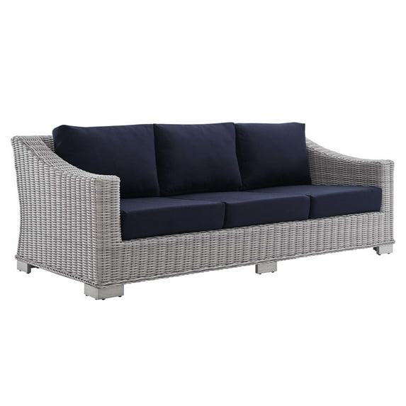 Ergode Conway Sunbrella Outdoor Patio Wicker Rattan Sofa - Light Gray Navy