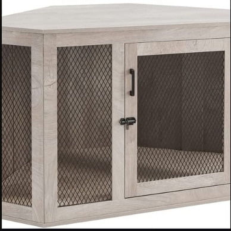 Medium Weathered Grey Corner Dog Crate with Metal Mesh