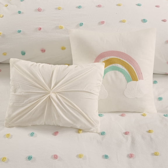 Ergode Cotton Jacquard Pom Pom Comforter Set - Charming and Inviting Kid's Bedding Ensemble with Matching Shams and Decorative Pillows - Machine Washable