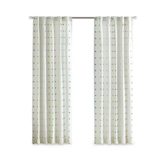 Ergode Cotton Jacquard Pom Pom Window Curtain - Vibrant and Lively Bedroom Decor - 100% Cotton - Multi-Colored Pom Poms - OEKO-TEX Certified - Easy Installation - Machine Washable