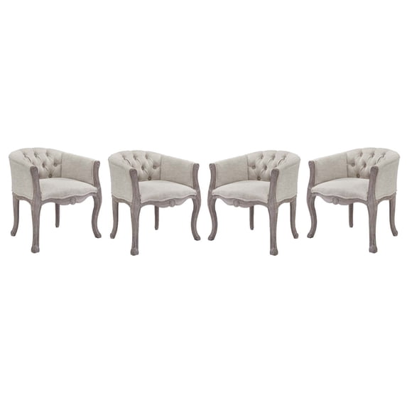 Ergode Crown Dining Armchair Upholstered Fabric Set of 4 - Beige