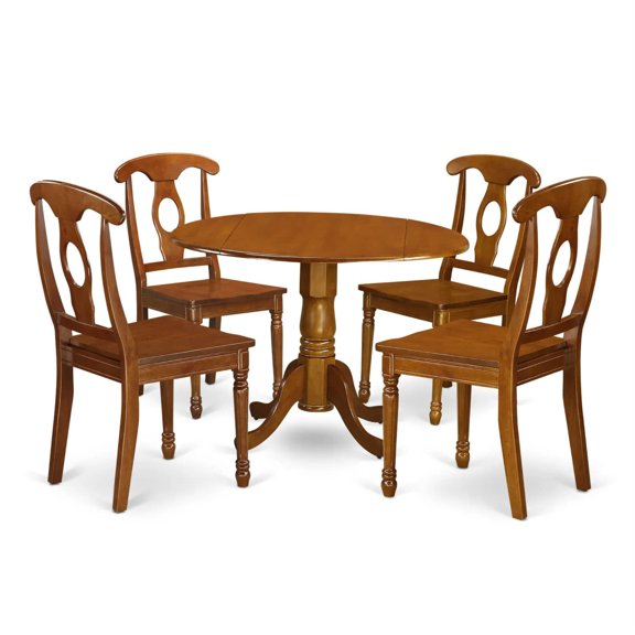 Ergode DLNA5-SBR-W Kitchen Dining Set, 5-Piece Wood Table & Chairs, Saddle Brown, Contemporary Design, Asian Rubberwood