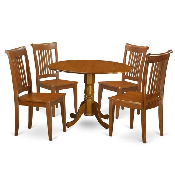 Ergode DLPO5-SBR-W, 5-Piece Dinner Table Set, Oak Dining Table & 4 Chairs, Rubber Wood, Contemporary Design, Seating for 4, Saddle Brown
