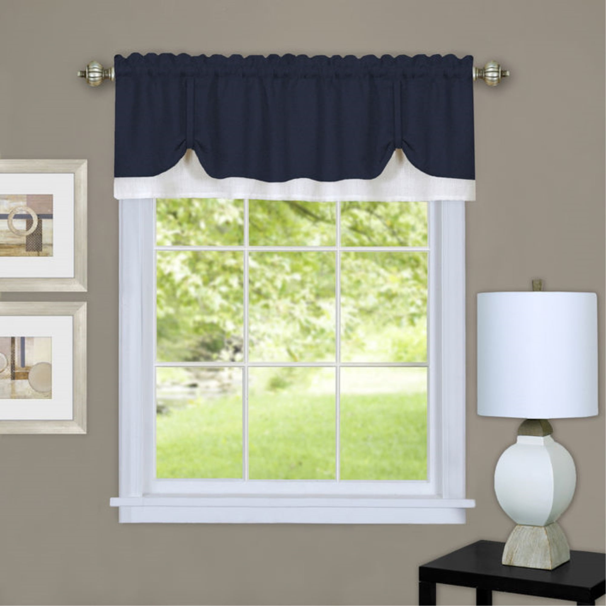 Navy and White Polyester Rod Pocket Valance, 58" x 14"