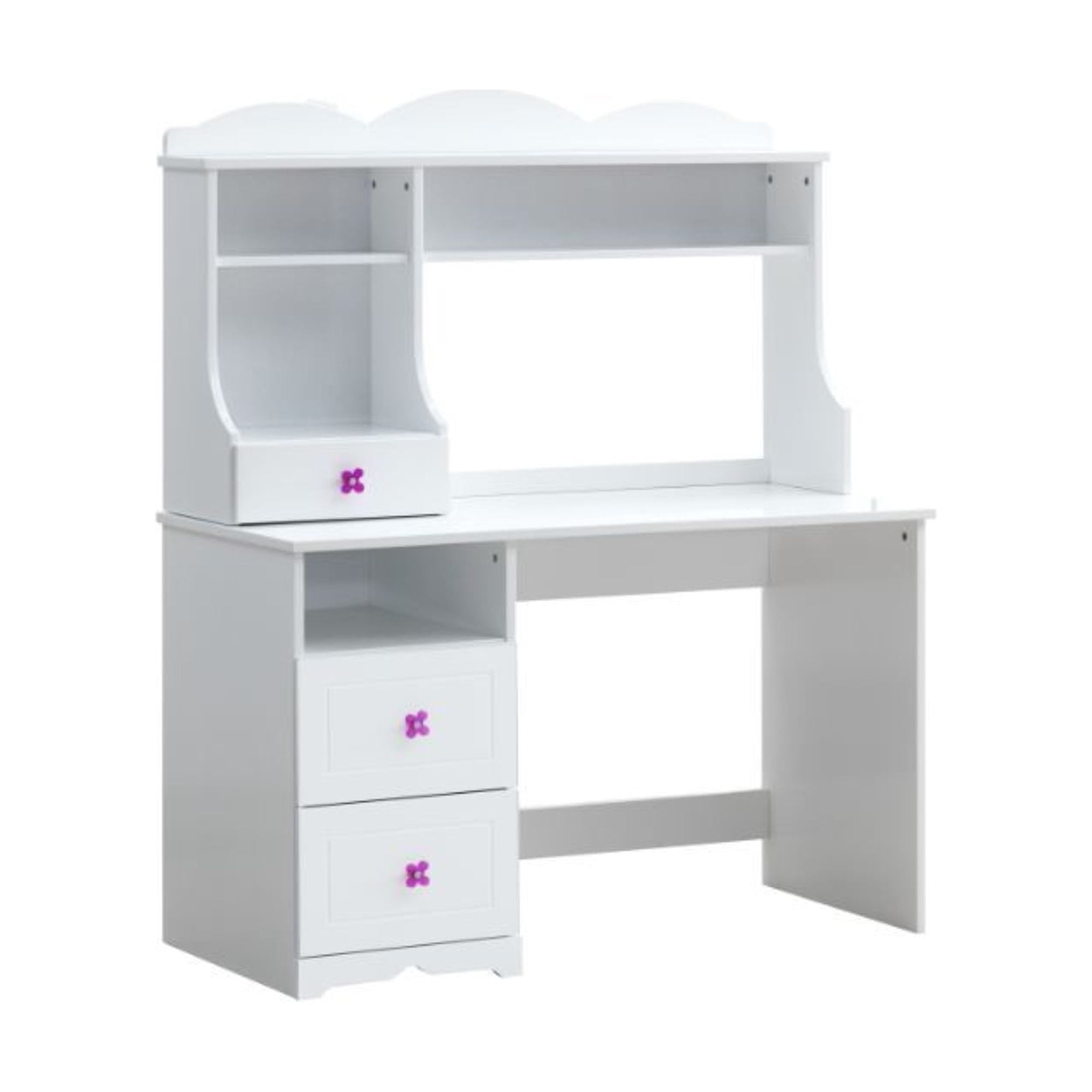 Elegant White Wood Writing Desk with Utility Drawer and Filing Cabinet