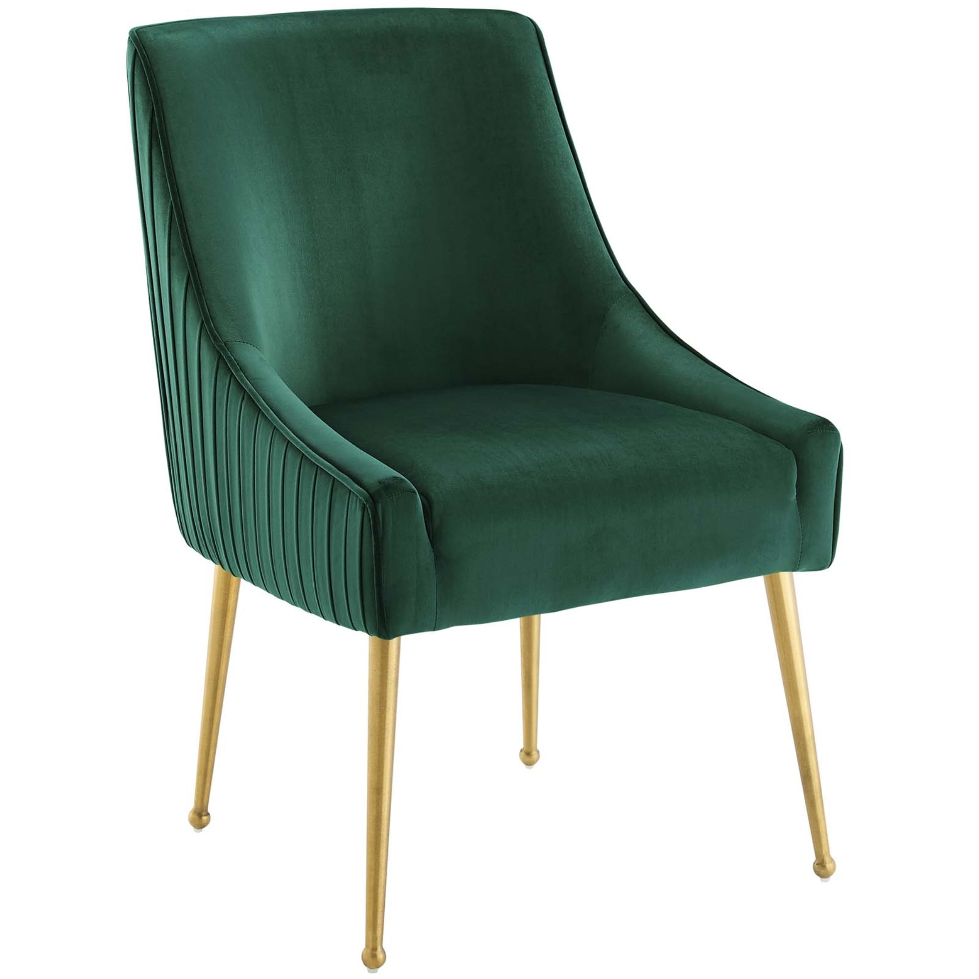 Elegant Green Velvet Upholstered Side Chair with Gold Metal Accents
