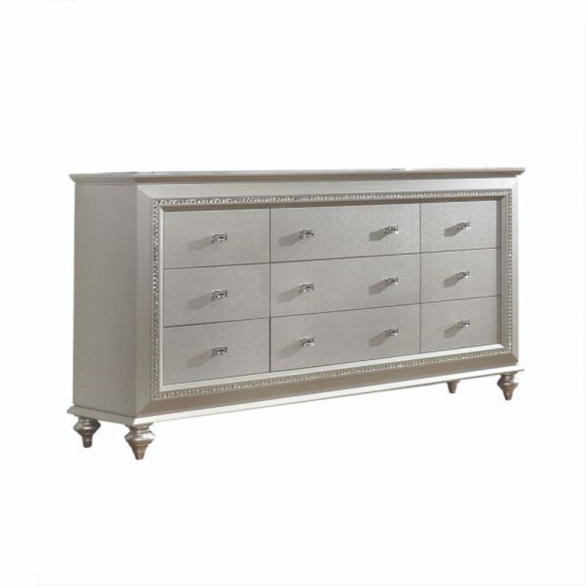 Champagne Composite Wood 9-Drawer Dresser with Gray Handles