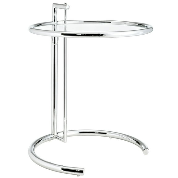 Eileen Chrome Stainless Steel End Table - Versatile, Adjustable Height, Tempered Glass Top - Stylish Addition to Living Room, Home Office, Entryway