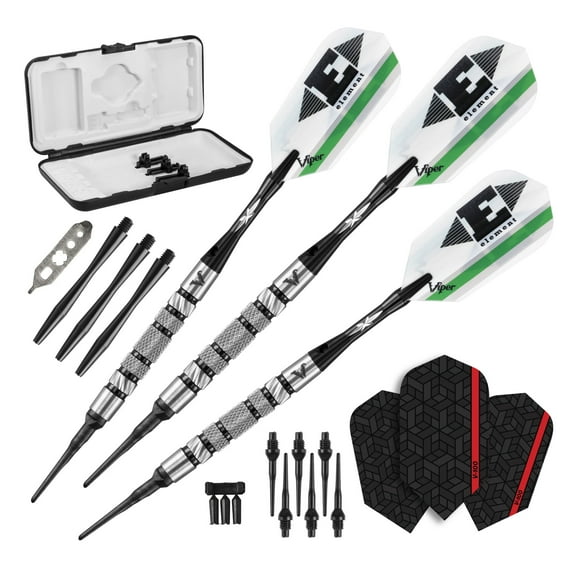 Ergode Element Soft Tip Darts - 90% Tungsten Barrel, Diamond-Cut Engravings, Lightweight Aluminum Shafts, Deluxe Dart Pal Case