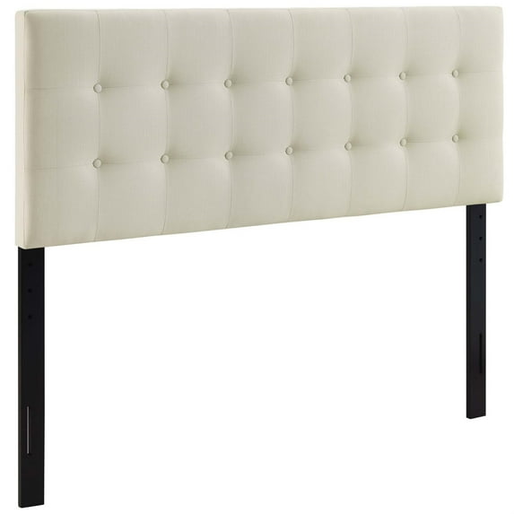 Ergode Emily Button Tufted Linen Fabric Upholstered Full Headboard - Ivory