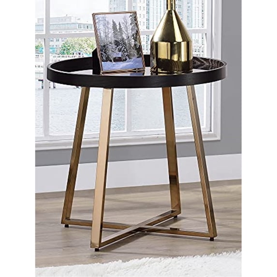 Ergode End Table Mirrored, Walnut & Champagne