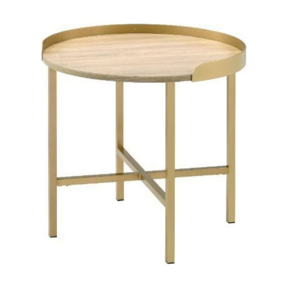 Ergode End Table Oak Table Top & Gold Finish