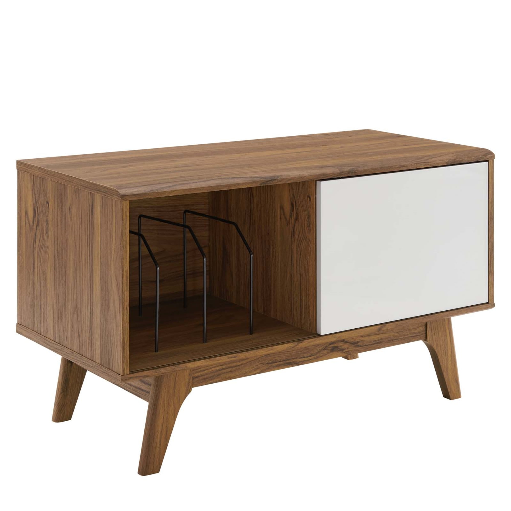 Envision 37" Walnut White Mid-Century Modern Vinyl Record Stand with Drawers