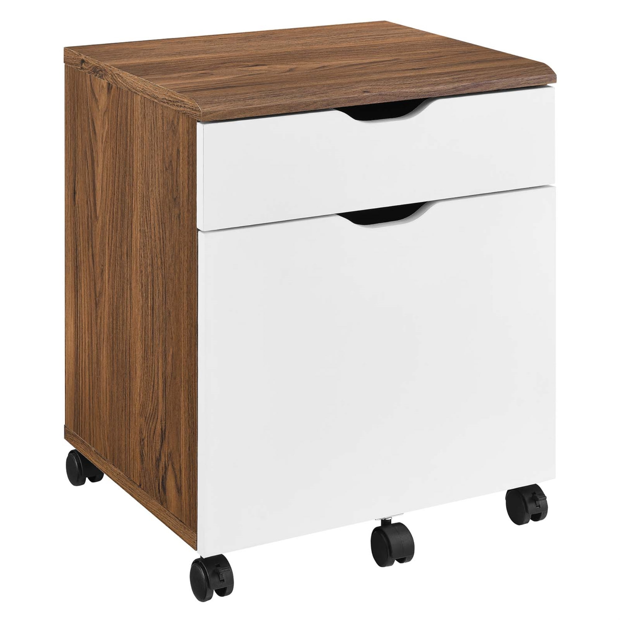 Ergode Filing Cabinet Walnut Wood Grain Laminate, White Drawer