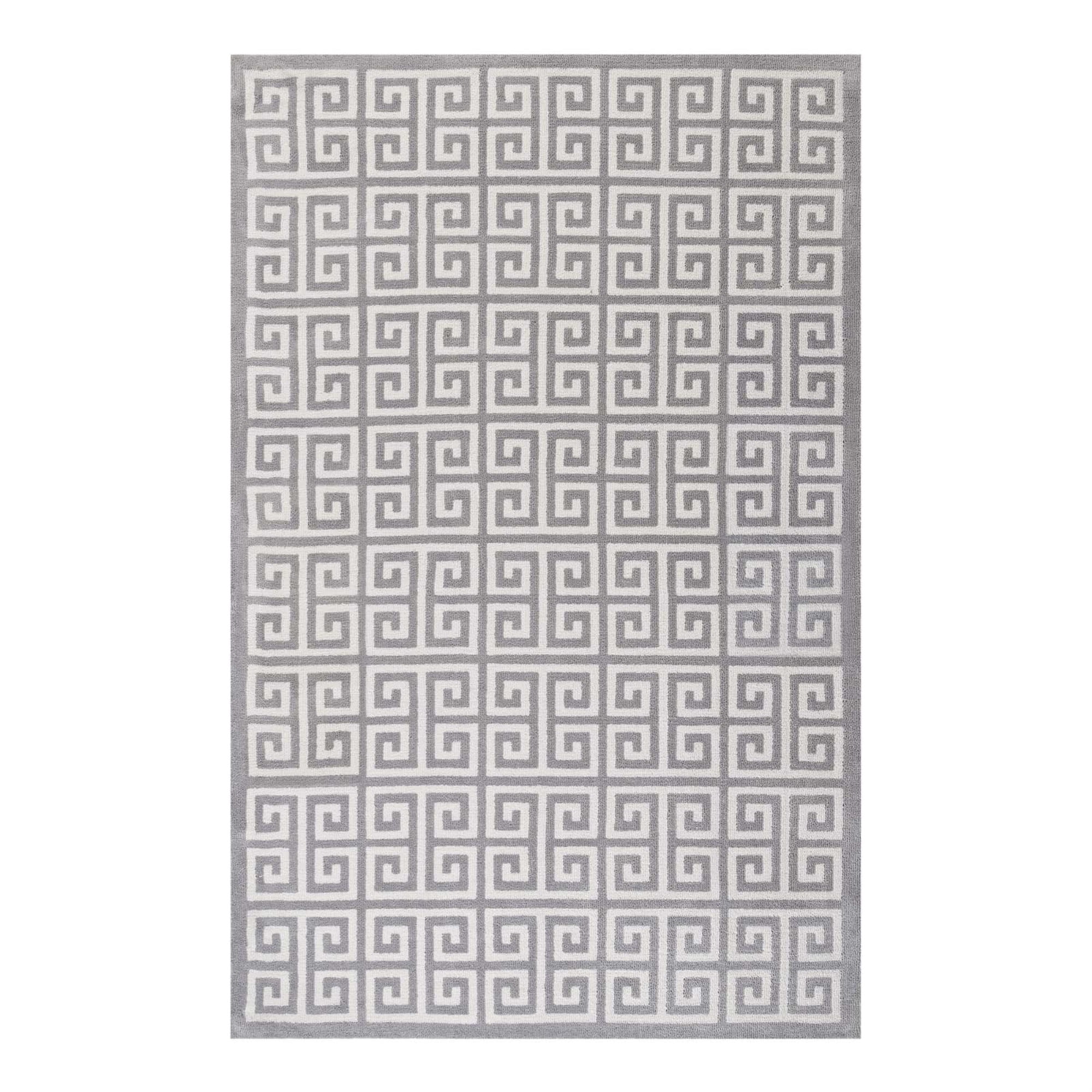 Freydis White and Light Gray Greek Key 8' x 10' Area Rug