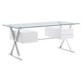 thumbnail image 1 of Ergode Glass Top Office Desk - Stylish & Contemporary, Polished Stainless Steel X Frame, Tempered Glass Tabletop, Floating Full-Extension Drawers, Non-Marking Foot Pads, Assembly Required - 71", 1 of 1