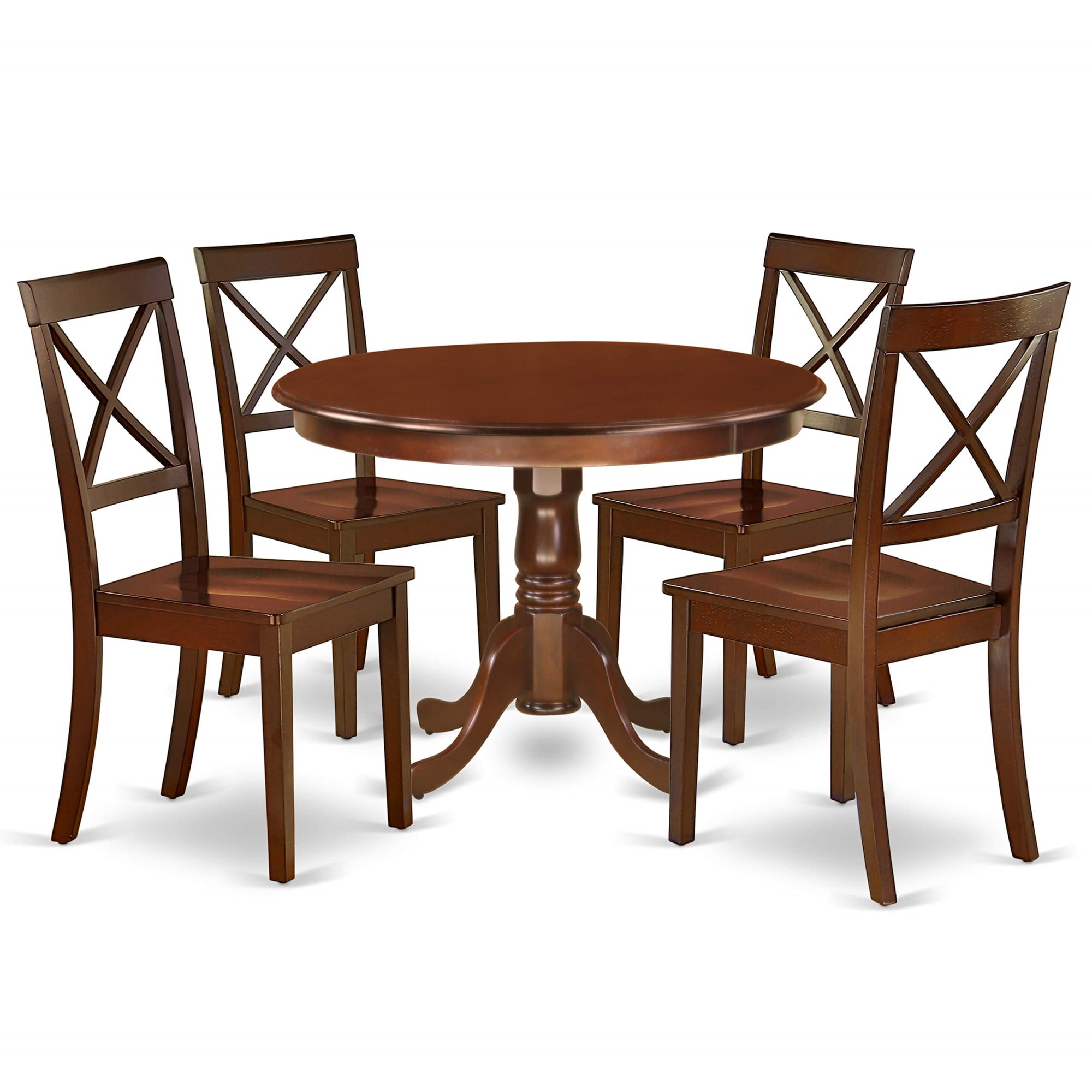 Mahogany Round Dining Set with 4 Wood Chairs, 42"