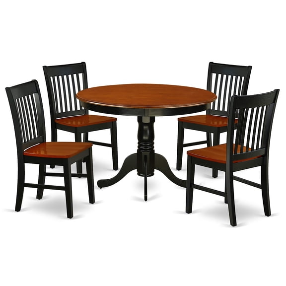 Ergode HLNO5-BCH-W 5-Piece Dining Table Set, Black & Cherry Finish, Solid Wood, Customizable Chairs, Sturdy & Cozy, 42x42 Inch