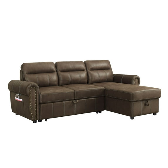 Ergode Hugo Brown Reversible Sleeper Sectional Sofa Chaise with USB Charger