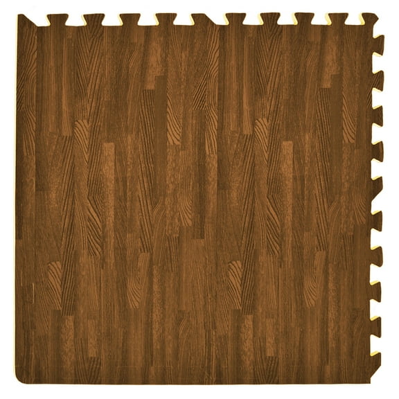 Walnut Printed Wood Grain Interlocking Anti-Fatigue Puzzle Floor Tiles Mats - 24" x 24"