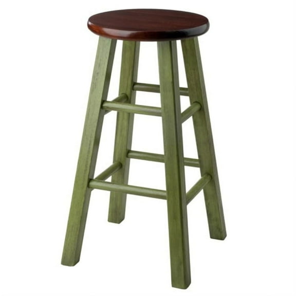 Ergode Ivy 24" Solid Wood Counter Stool Rustic Green Legs & Walnut Round Seat 13.4" W x 13.4" D x 24.2" H Fully Assembled
