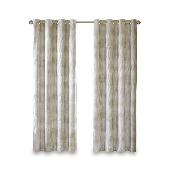 Ergode Jacquard Total Blackout Window Panel - Ivory, Contemporary Wavy Design, Luxurious Sheen, Thermal Technology, Easy Installation, Maximum Privacy and Energy Savings.
