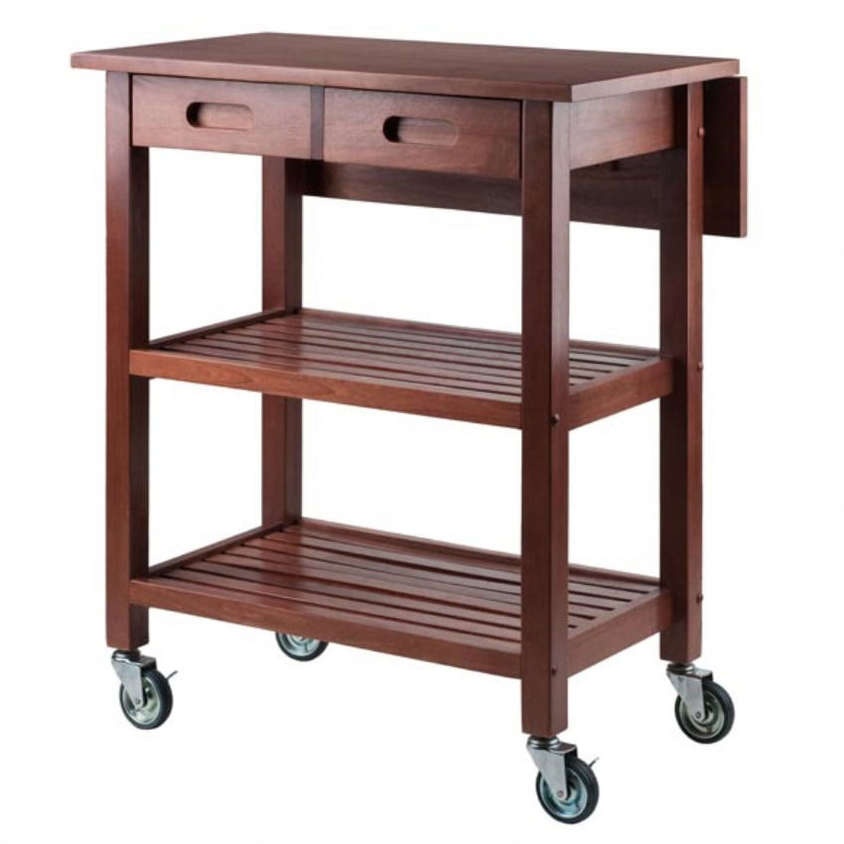 Transitional Walnut Kitchen Cart with Drop Leaf and Storage