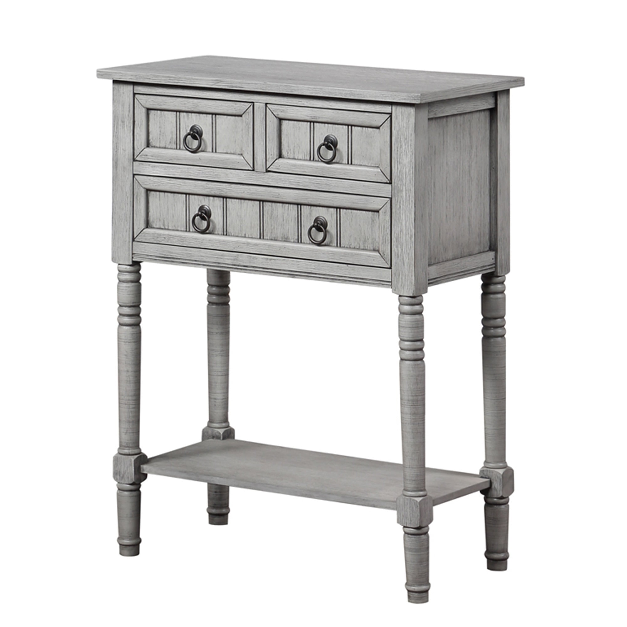 Elegant Kendra Wirebrush Light Gray 3-Drawer Hall Table