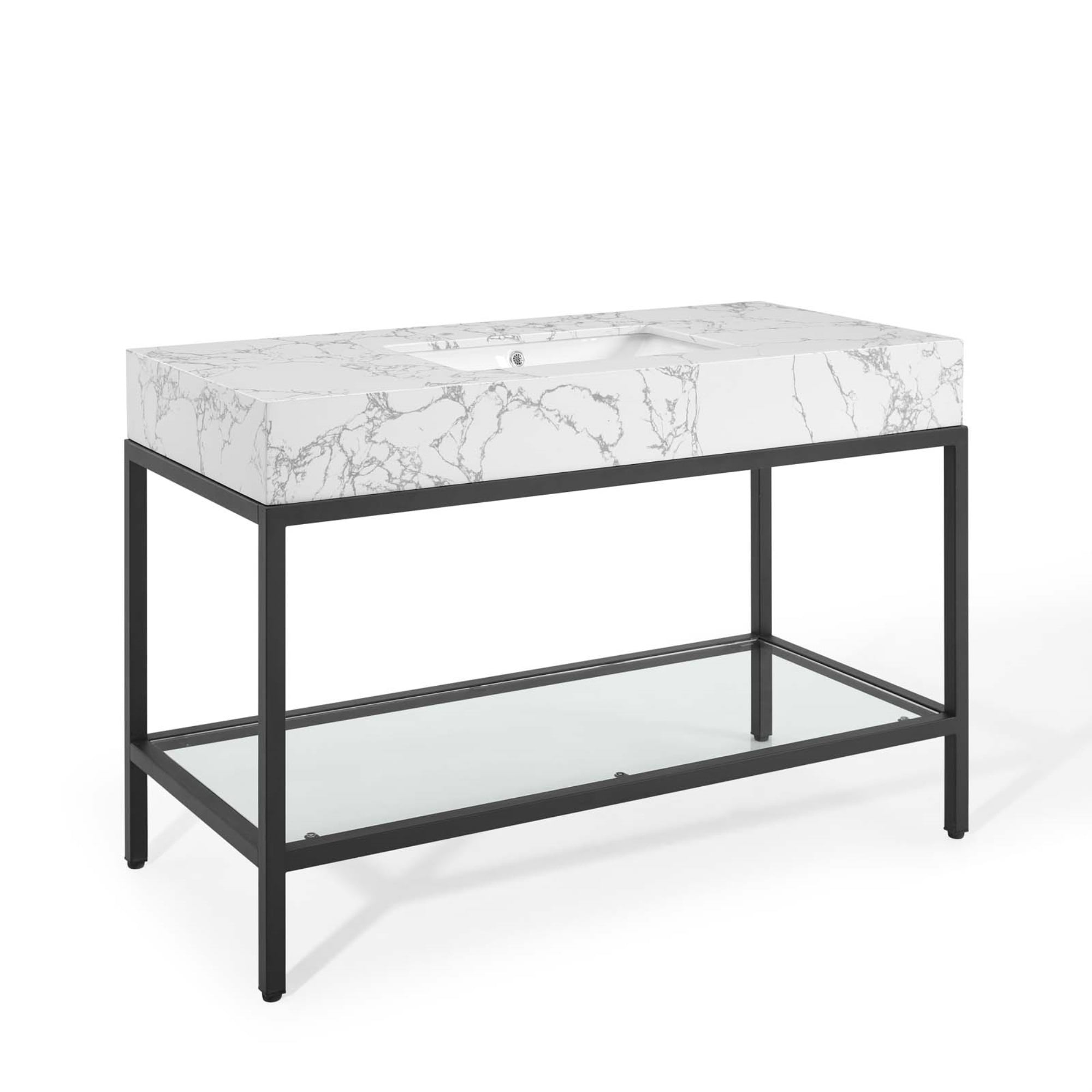 Kingsley 50" Glam Deco Black Stainless Steel Bathroom Vanity with Marble Top