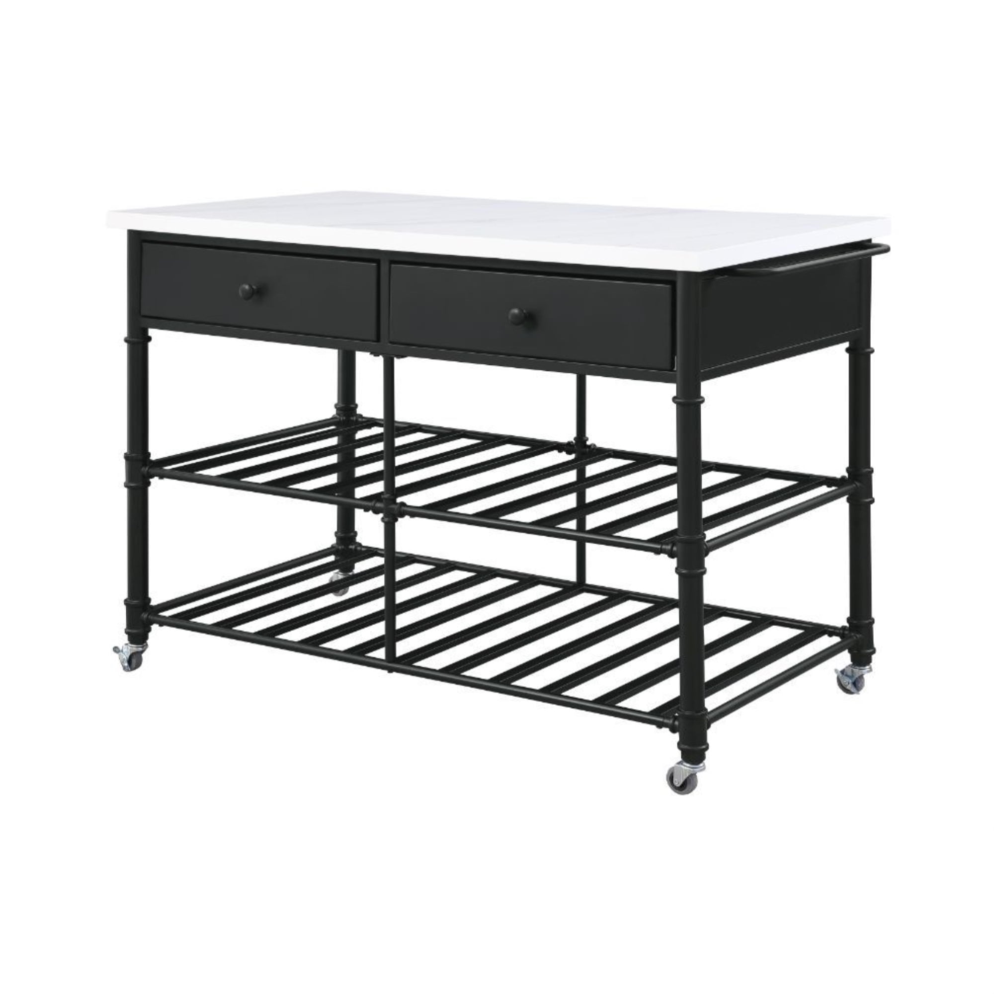 Emery White Cultured Marble and Black Metal Kitchen Island