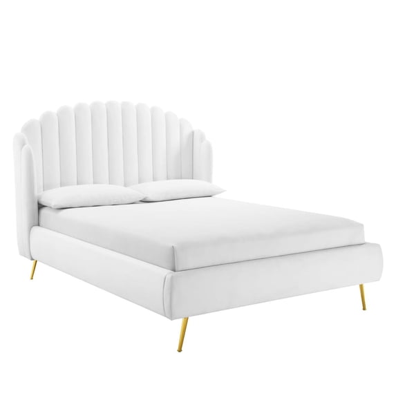 Ergode Lana Queen Performance Velvet Wingback Platform Bed - White