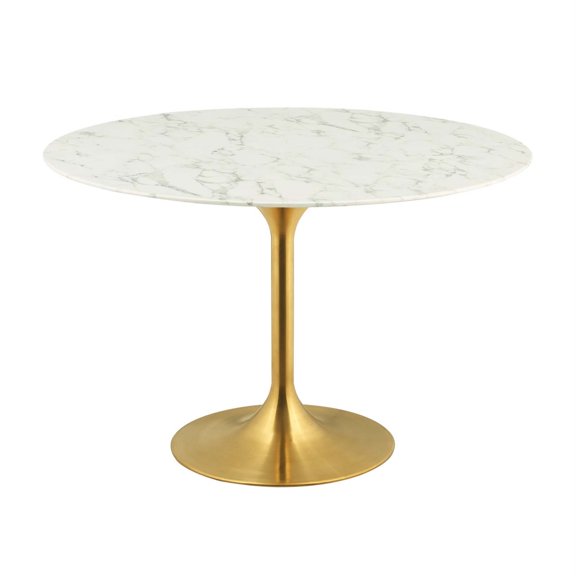 Lippa 47" Round Dining Table - Iconic Modernism, Seamless Organic Shape, Timeless Design, Artificial Marble Top, Tapered Metal Base, Scratch & Chip Resistant Finish