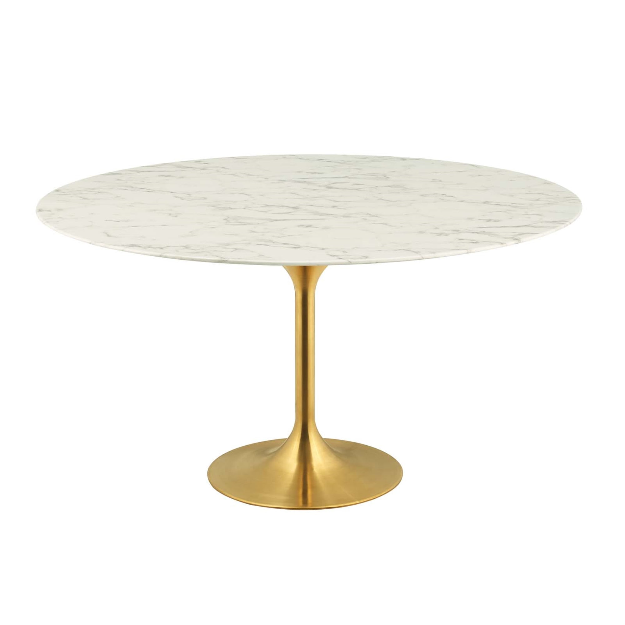 Gold and White Round Marble Dining Table with Metal Base