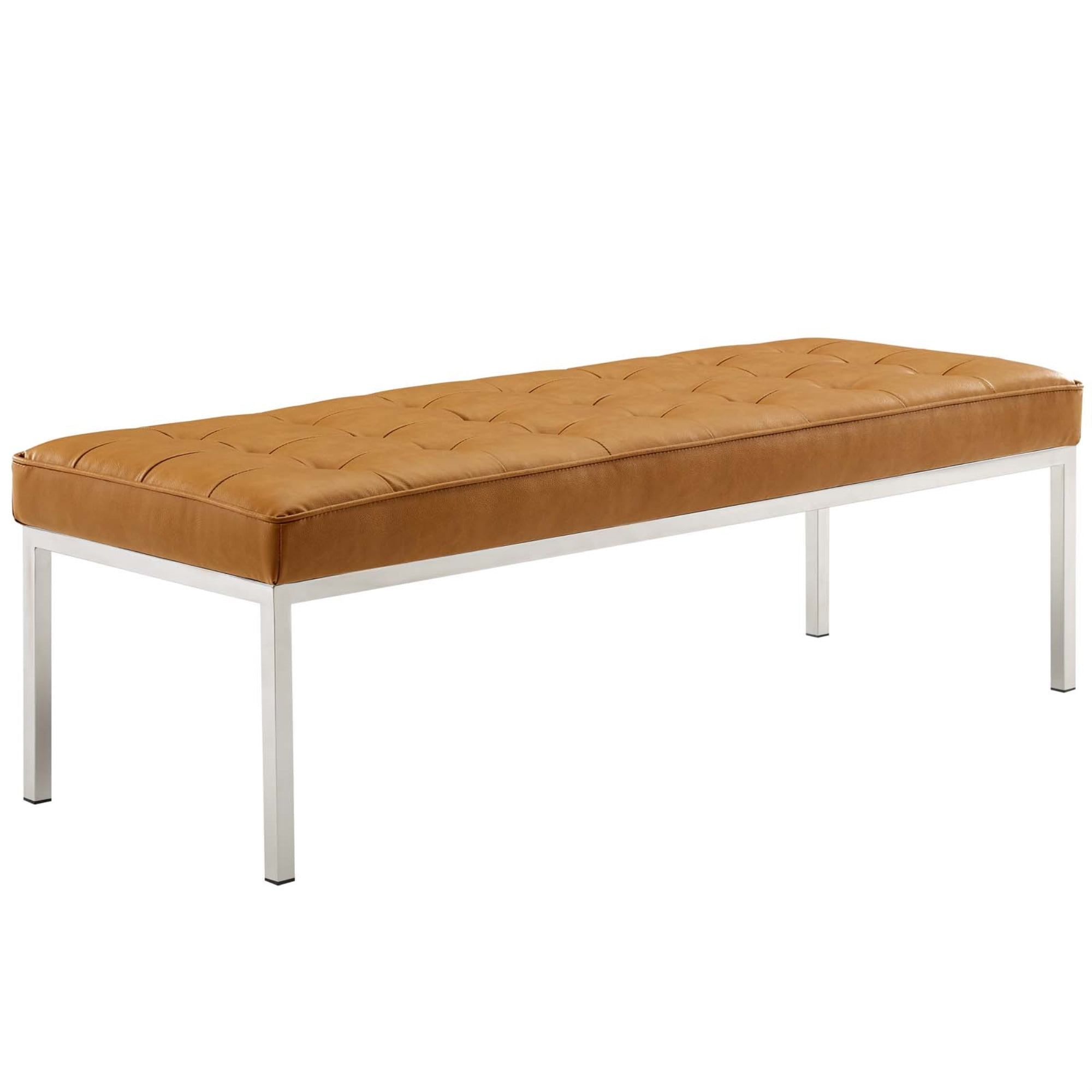 Ergode Loft Tufted Large Upholstered Faux Leather Bench - Silver Tan ...
