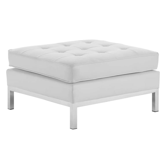 Ergode Loft Tufted Upholstered Faux Leather Ottoman - Silver White