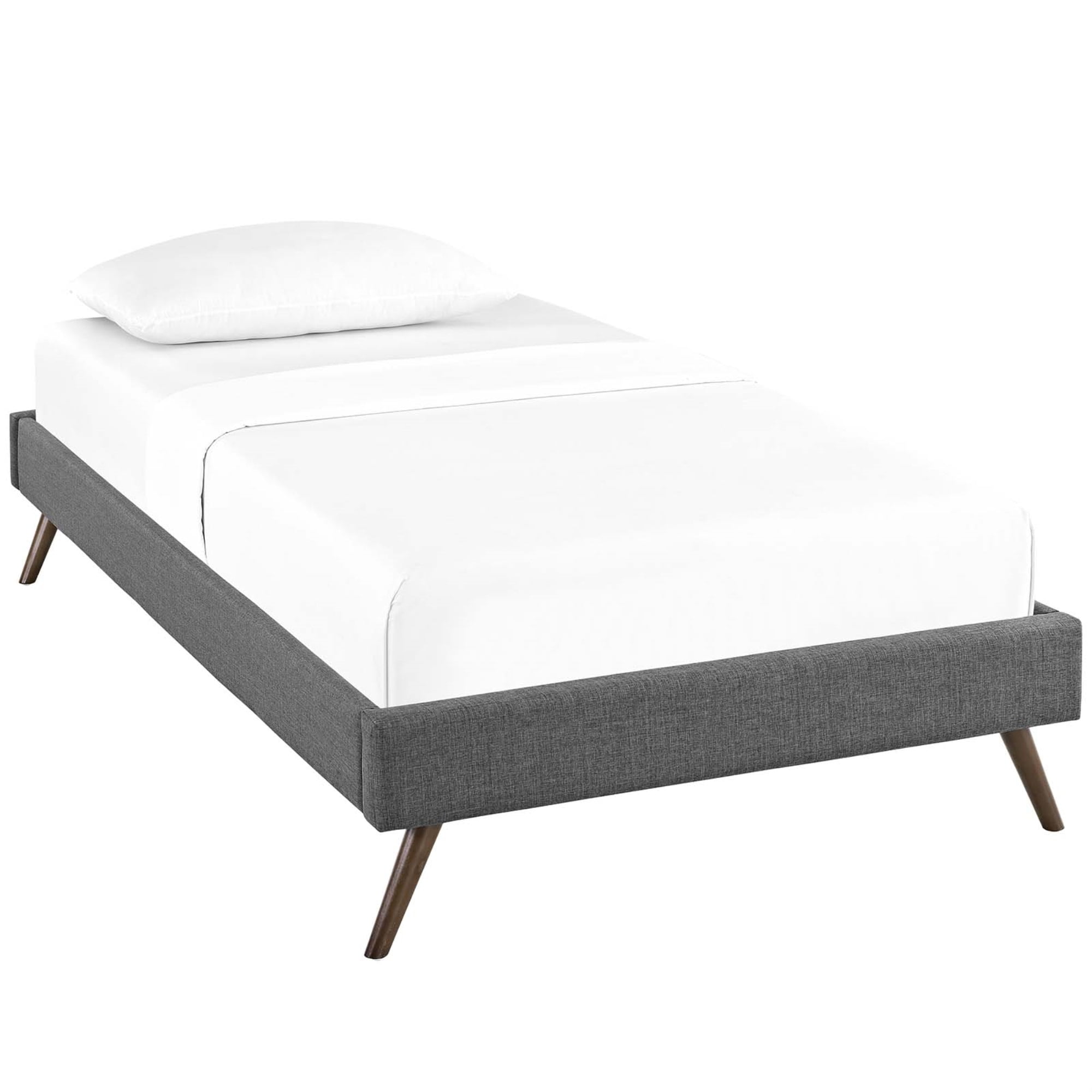 Loryn Gray Fabric Twin Platform Bed with Upholstered Headboard